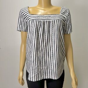 Lucky Brand Navy and White Striped Square Neck Blouse‎ Size Large